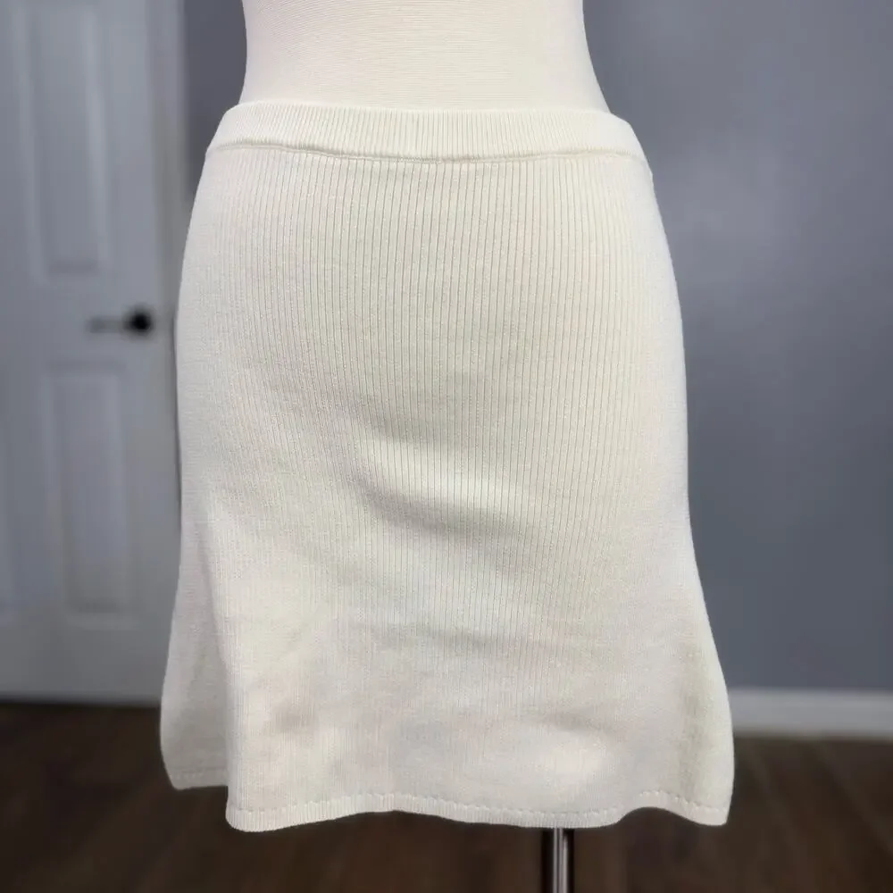 Free People Ribbed Knit Mini Skirt, Cream, S